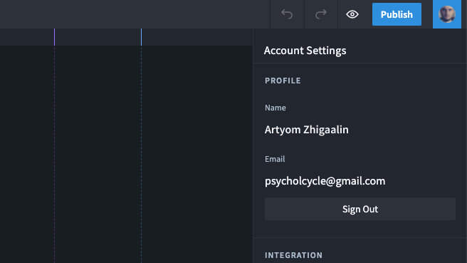 Account panel in the Quarkly interface